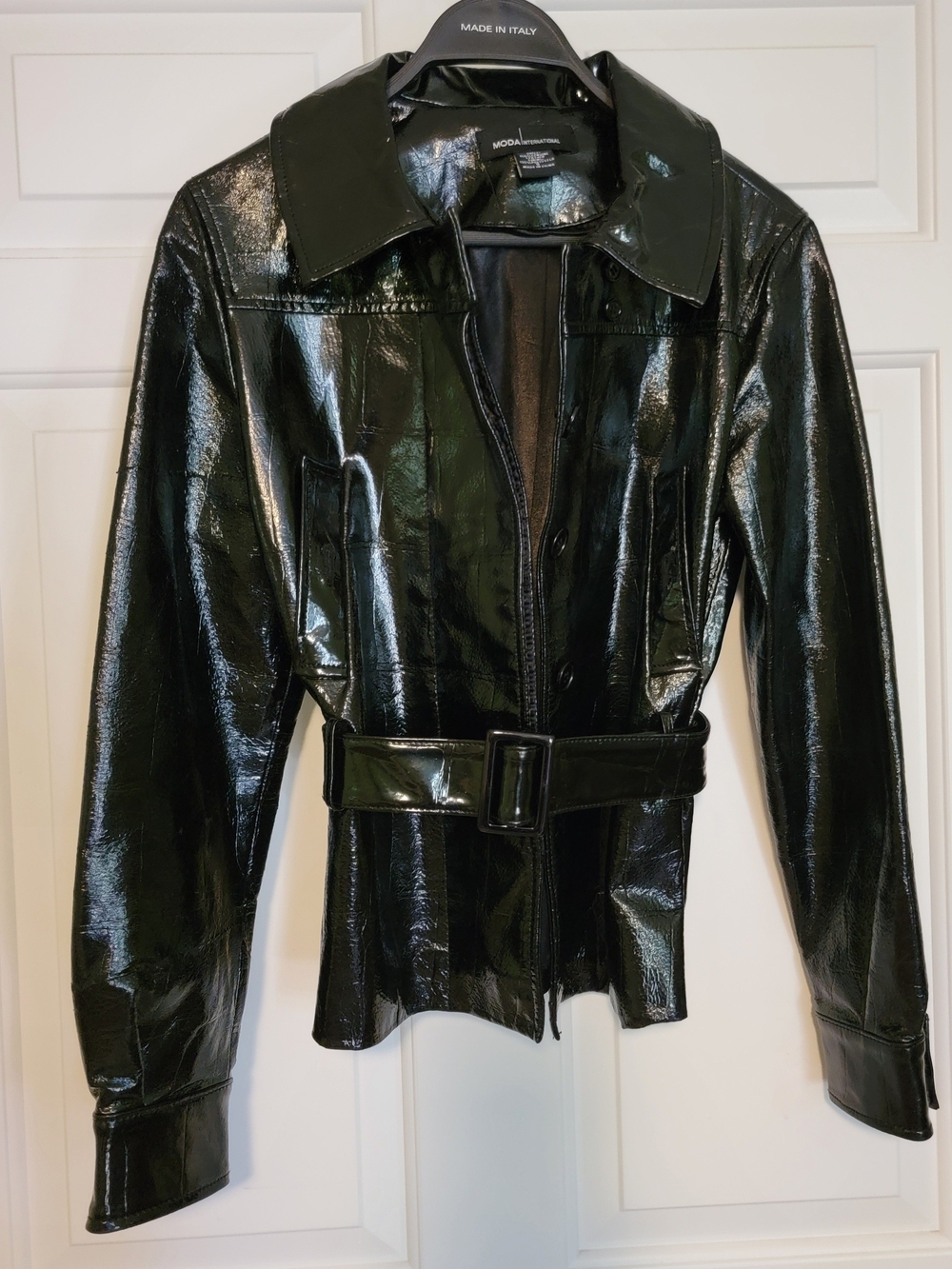 Glossy Black Belted Patent Jacket